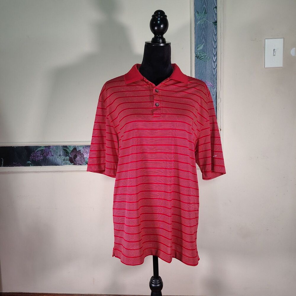 Nike Golf Dri Fit Red And White Striped Polo Mens Size Medium/T507